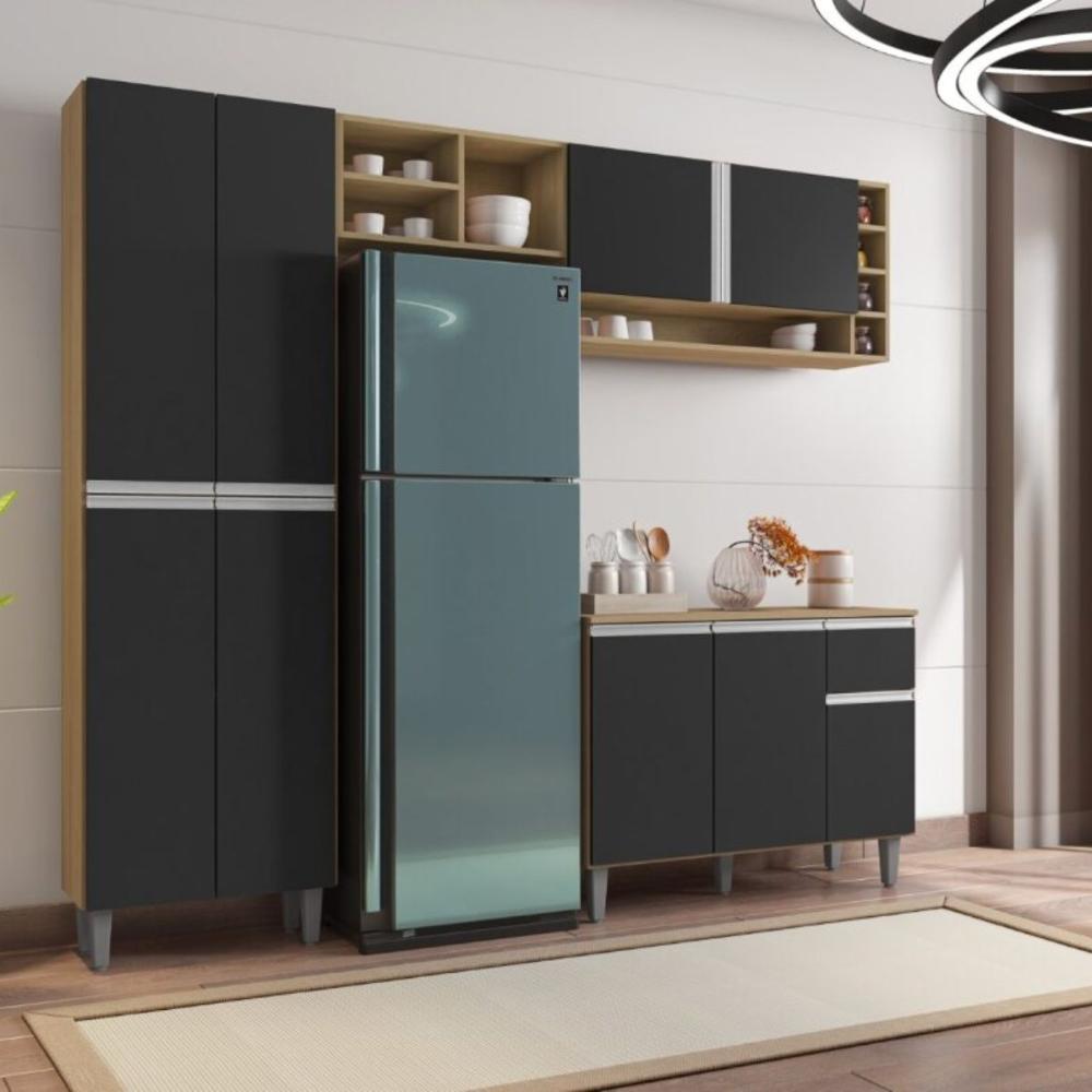 Cozinha Compacta Atlanta amendoa preto  