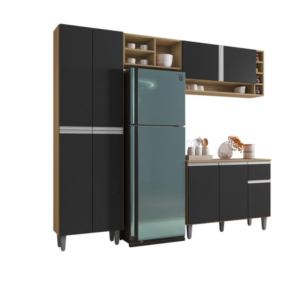 Cozinha Compacta Atlanta amendoa preto  