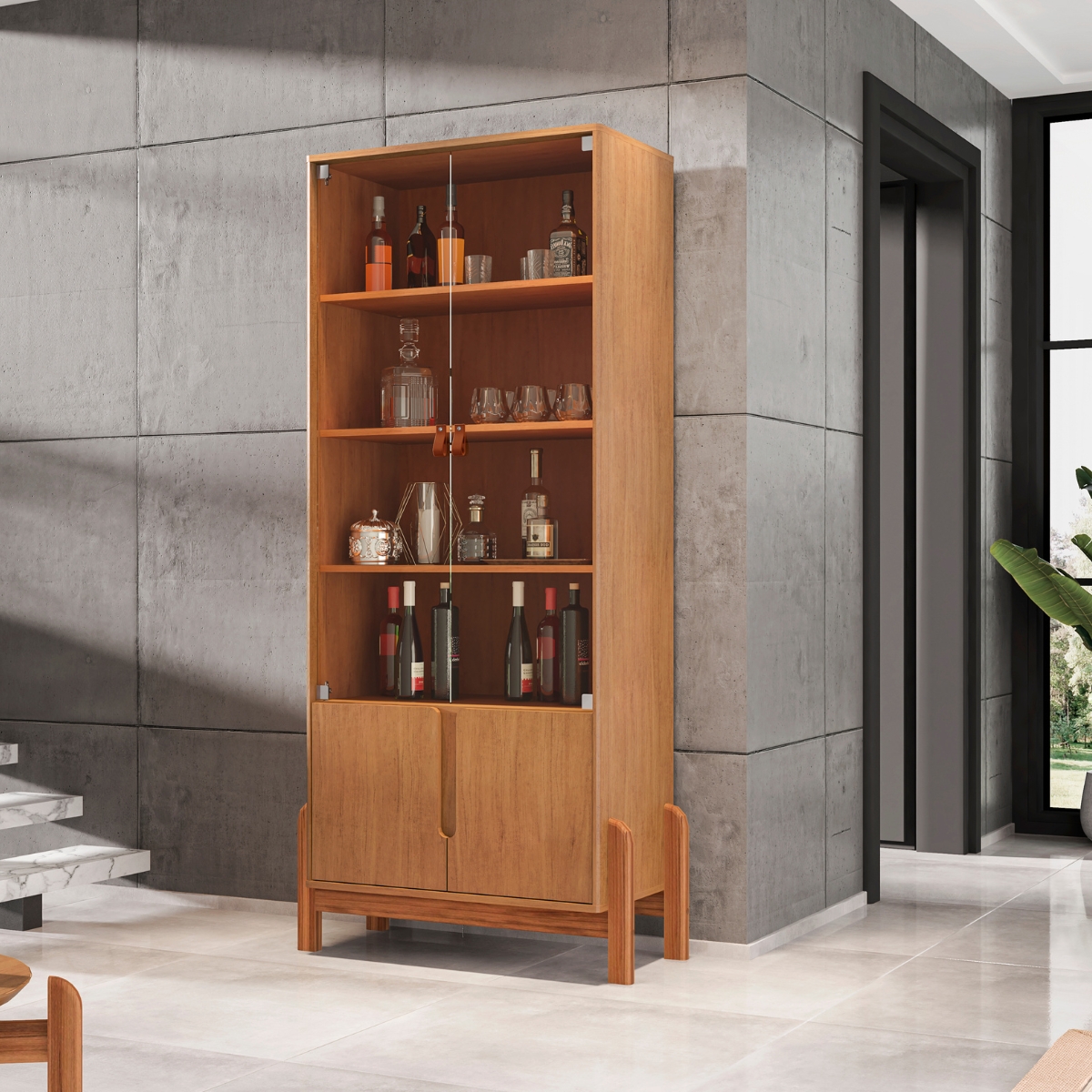 Cristaleira com 2 Portas de Vidro Tiajin Cedro