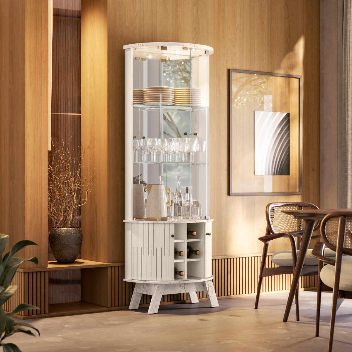 Cristaleira com Adega e 4 Portas Forli Calacata Off White