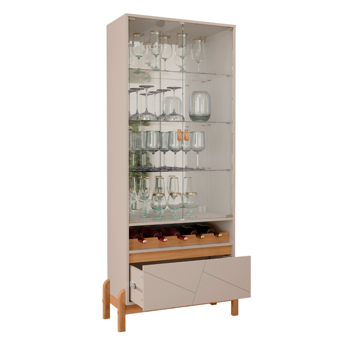 Cristaleira com Espelho 2 Portas London Off White Cedro