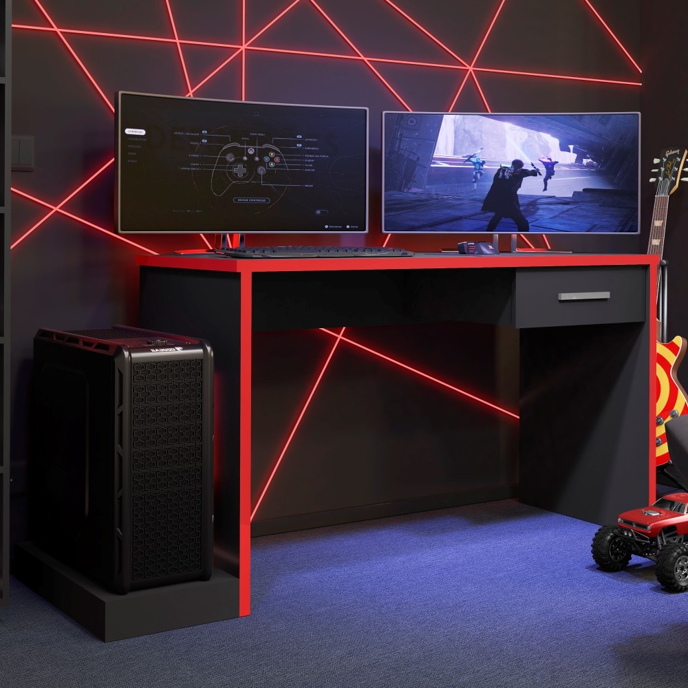 Escrivaninha Gamer Ellenge Preto Vermelho