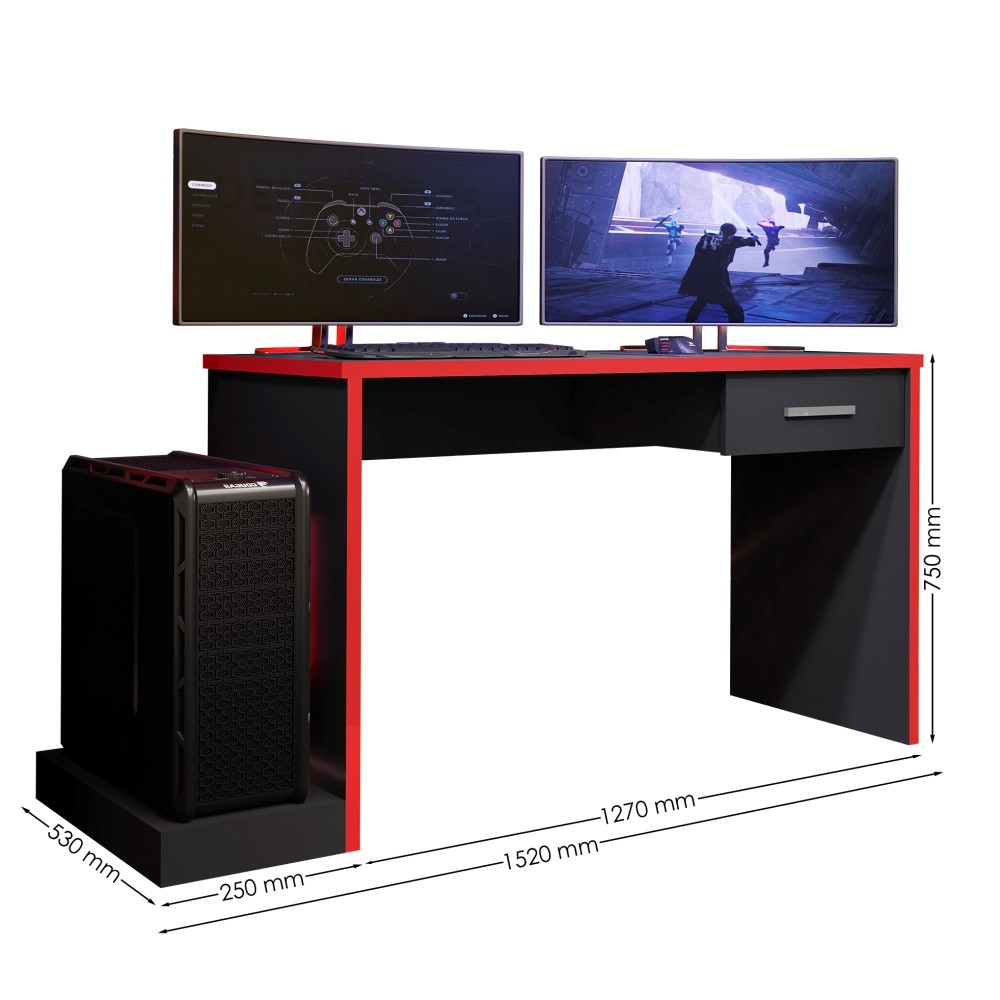 Escrivaninha Gamer Ellenge Preto Vermelho