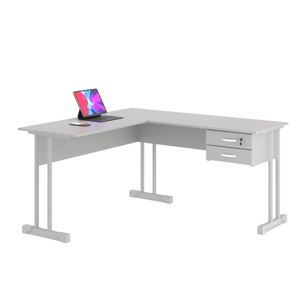 Escrivaninha Para Computador L Com 2 Gavetas Range - Cinza