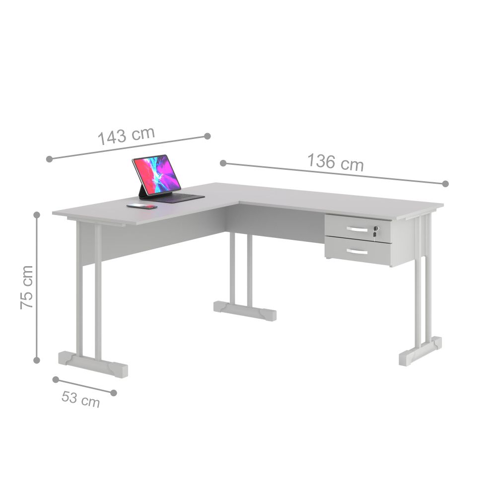 Escrivaninha Para Computador L Com 2 Gavetas Range - Cinza