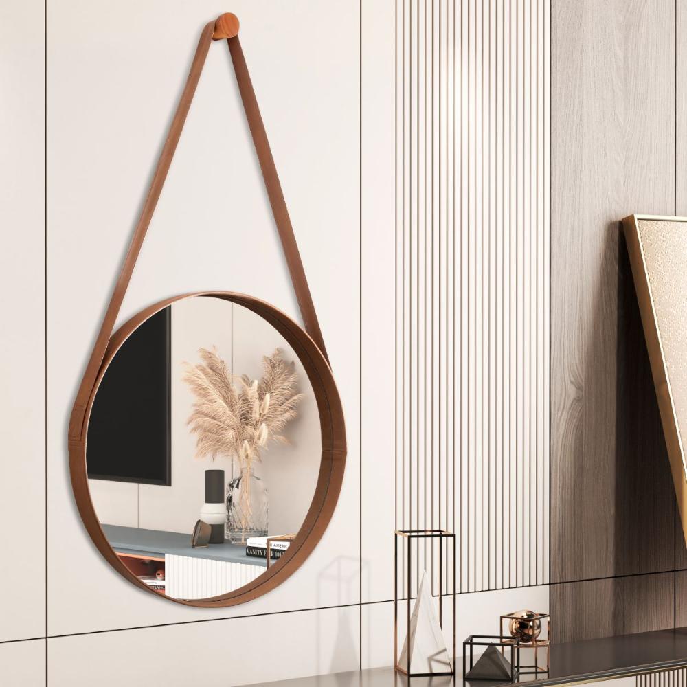 Espelho Orvalho 80 cm Com Alça Castanho