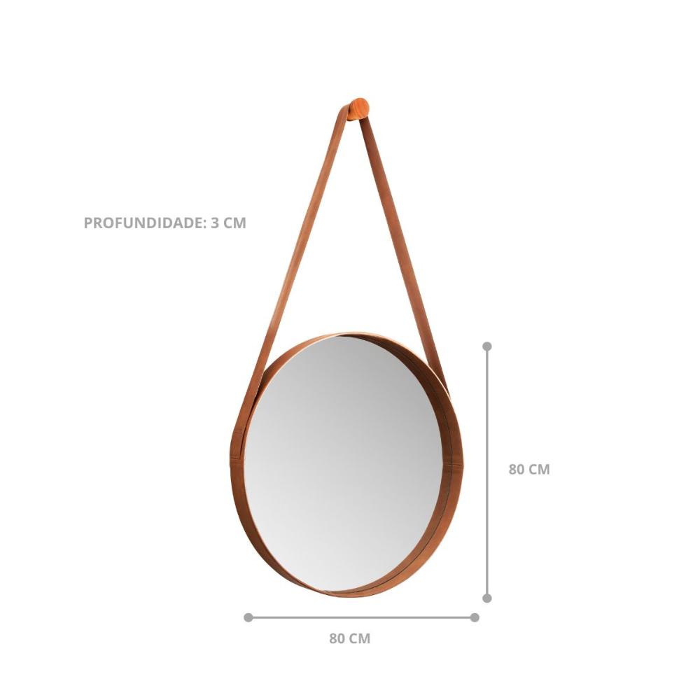 Espelho Orvalho 80 cm Com Alça Castanho