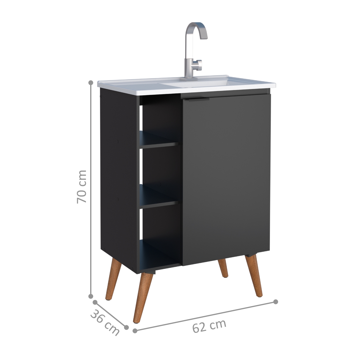 Gabinete de Banheiro 2 Gavetas Viseu Preto Tamarindo 