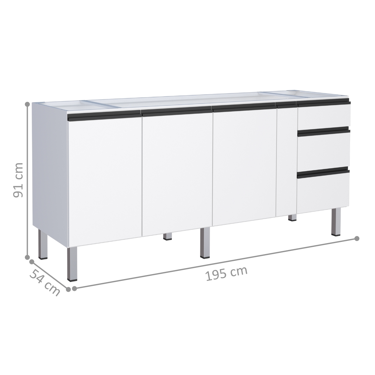 Gabinete de Cozinha para Pia 3 Portas Cambé Branco