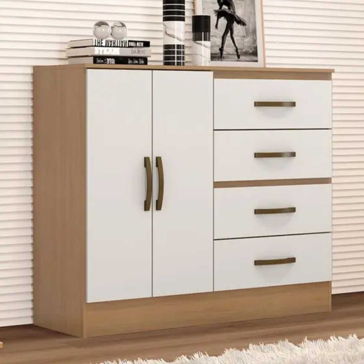 Gaveteiro Com 4 Gavetas 2 Porta Indiana Nature Off White