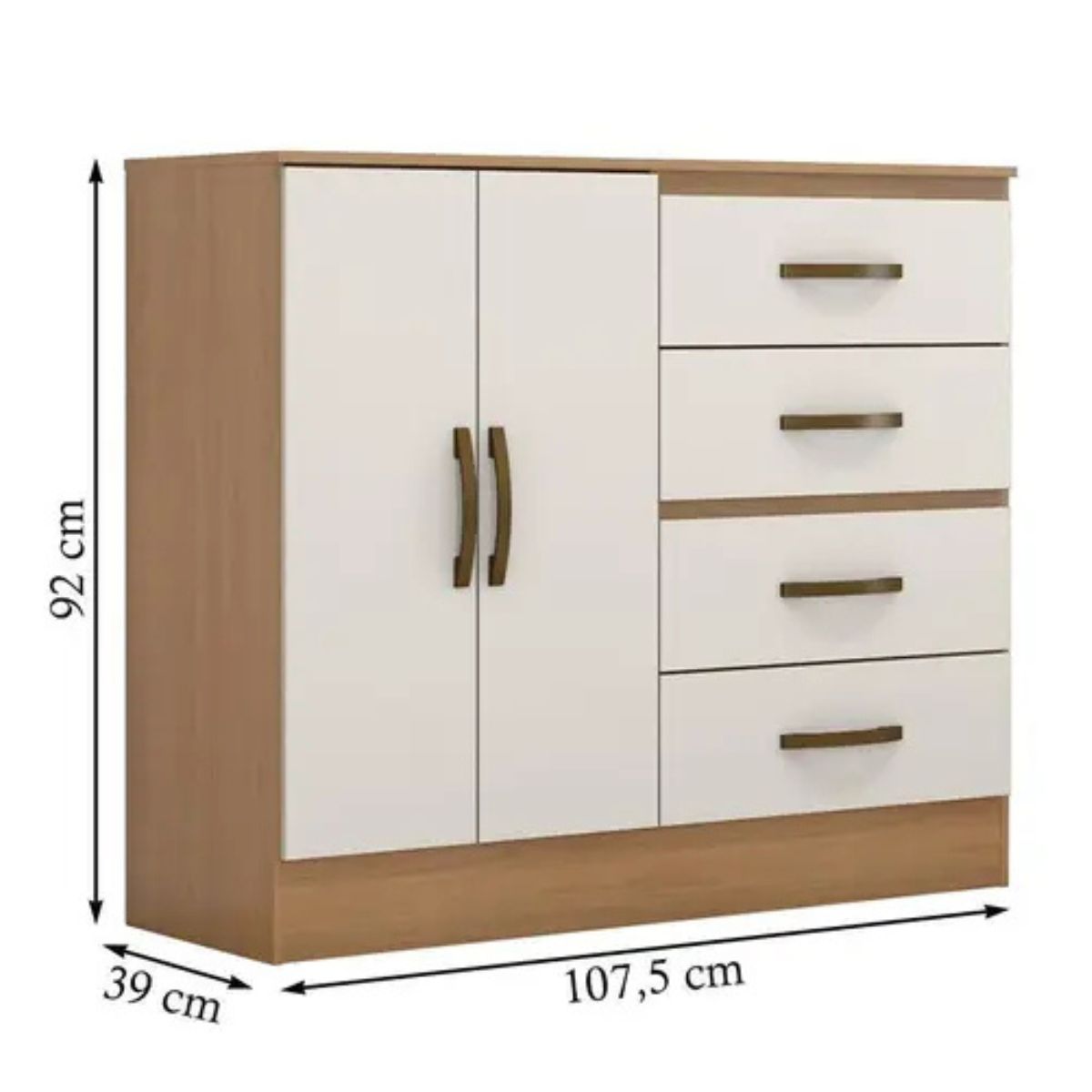 Gaveteiro Com 4 Gavetas 2 Porta Indiana Nature Off White