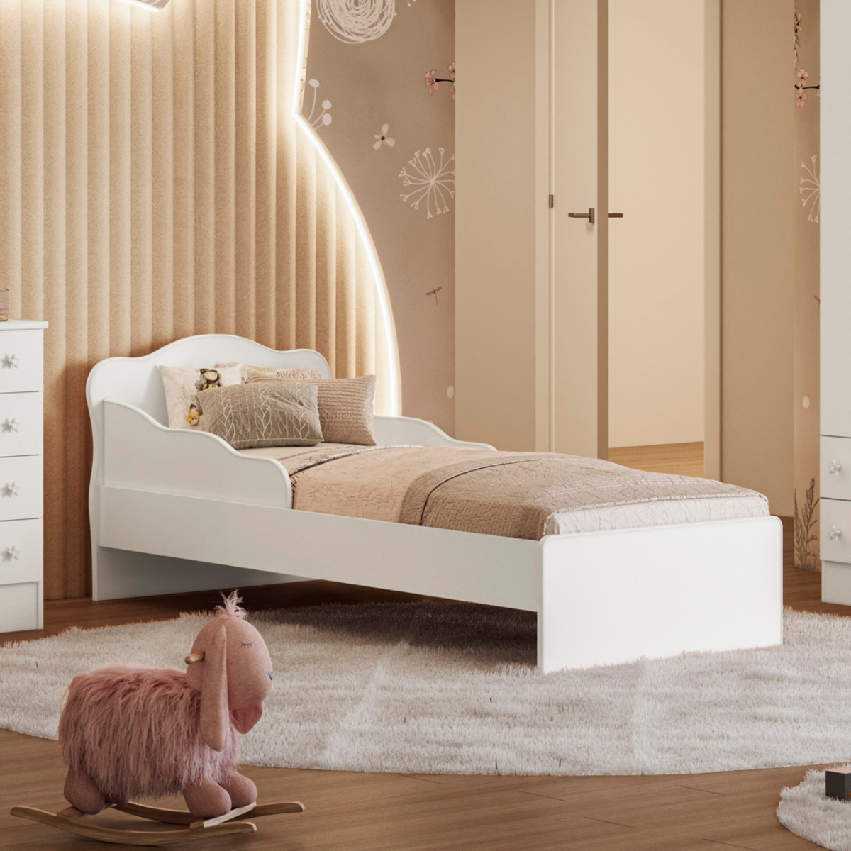 Gaveteiro e Mini Cama Infantil Edmonton Branco Branco