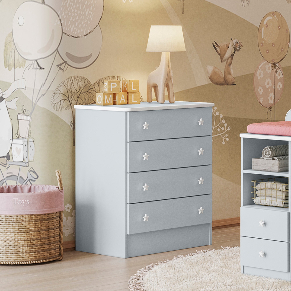 Gaveteiro e Mini Cama Infantil Edmonton Cinza Acetinado