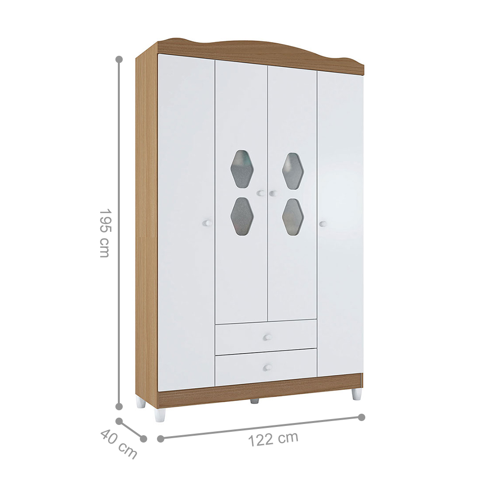 Guarda-Roupa 2 Gavetas Córdoba Branco Almendra