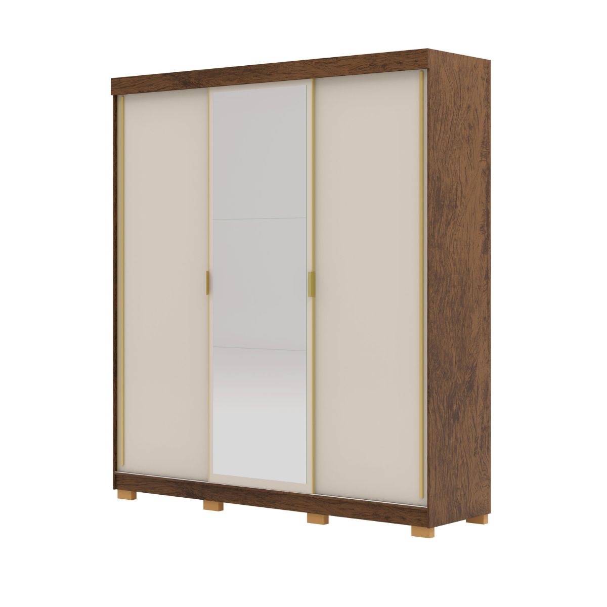 Guarda Roupa 3 Portas Correr Espelho Etiópia Branco Camarim