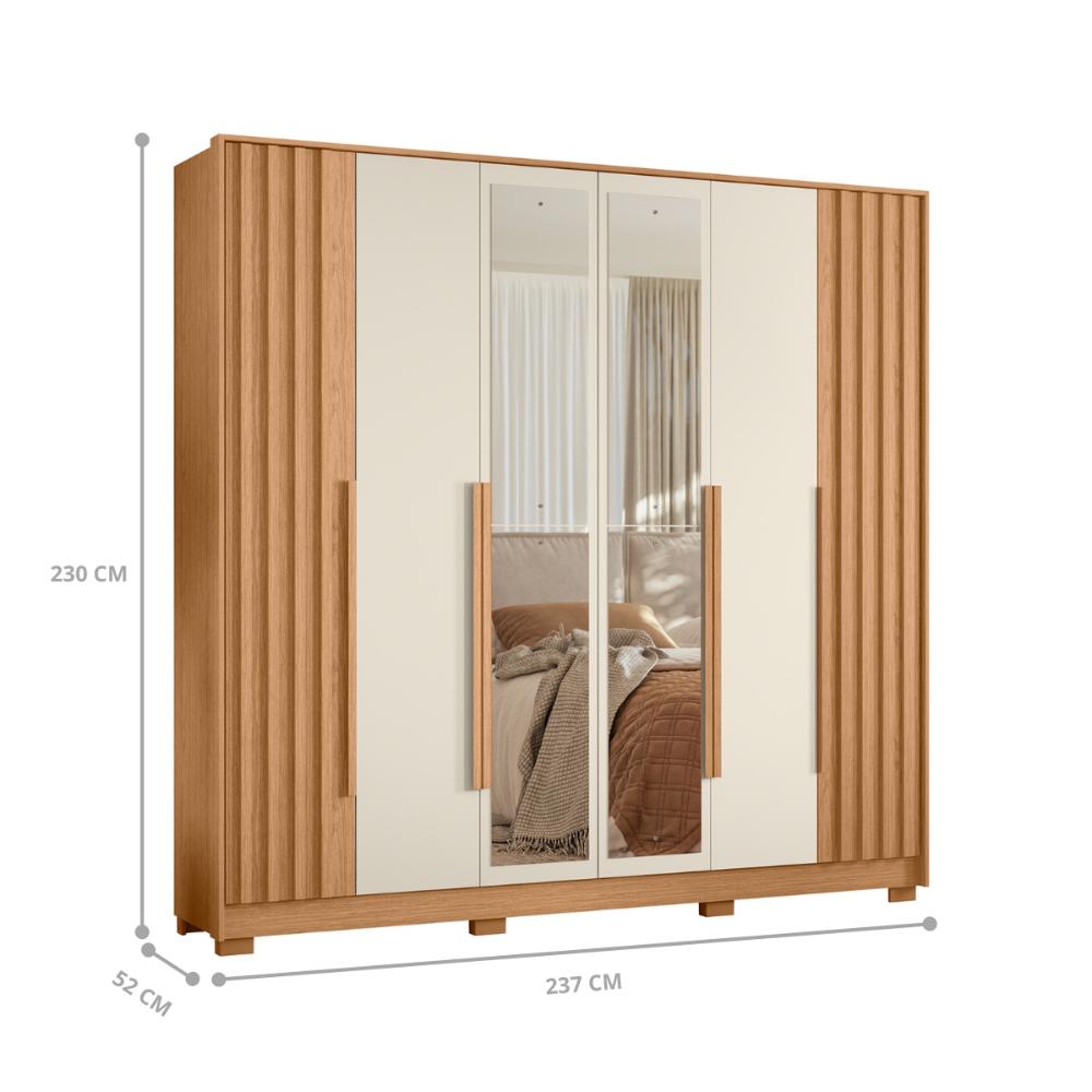 Guarda Roupa 4 Gavetas Espelho Lui  Freijo Off White