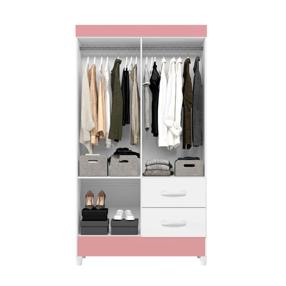 Guarda Roupa 4 Portas Cancun Com Espelho Branco Rosa