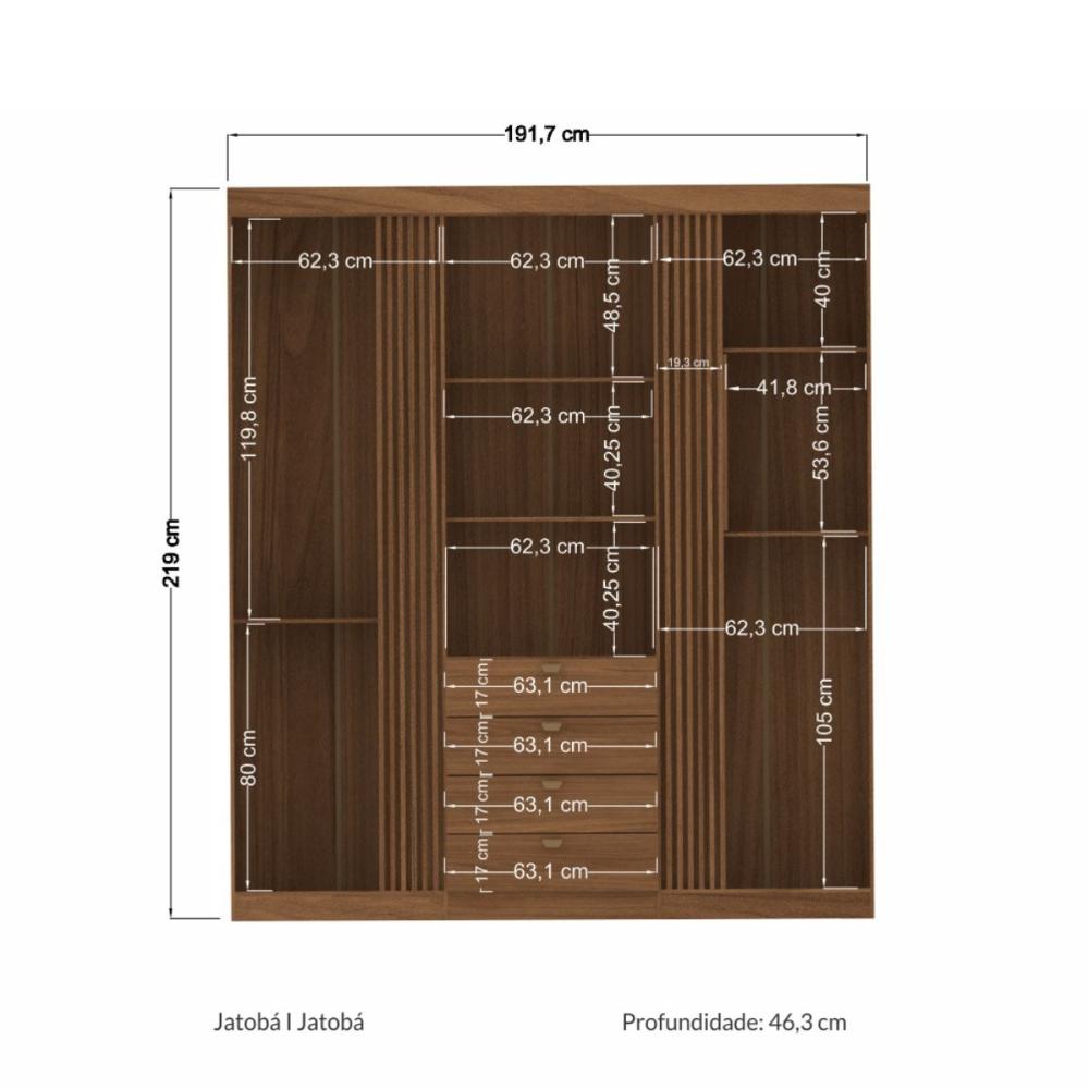 Guarda Roupa 4 Portas Espelho Amazonas 4.4 Jatoba 