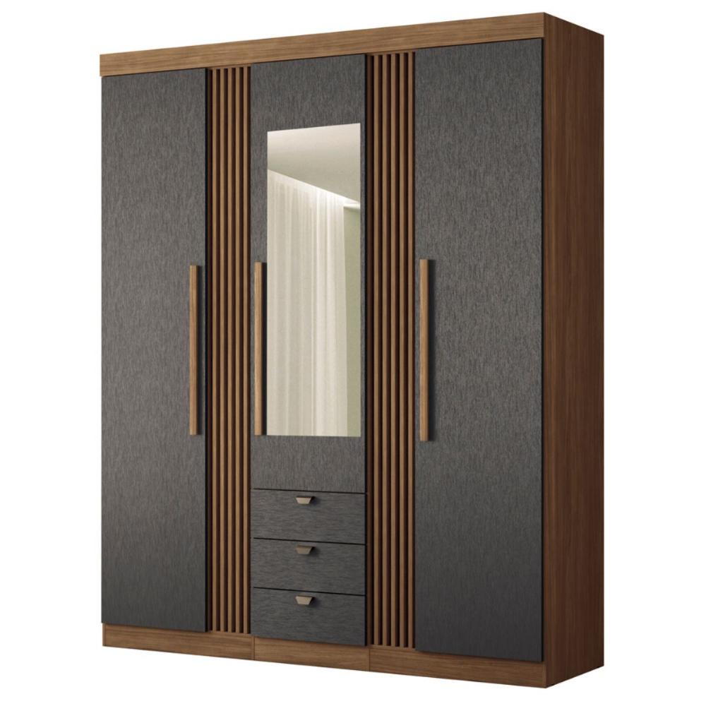 Guarda Roupa 4 Portas Espelho Amazonas 4.4 Jatoba Grafite