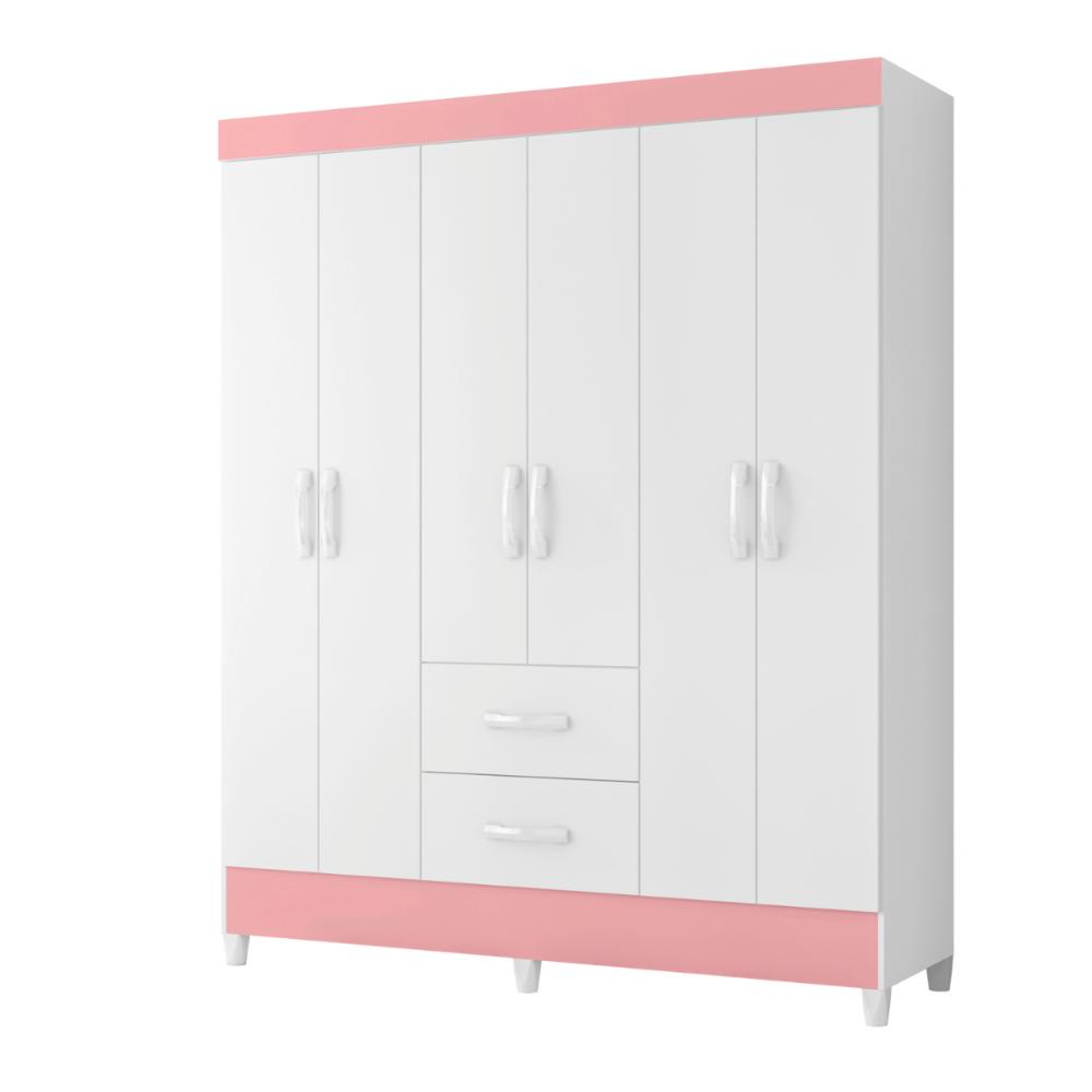 Guarda Roupa 6 Portas Cancun Branco Rosa