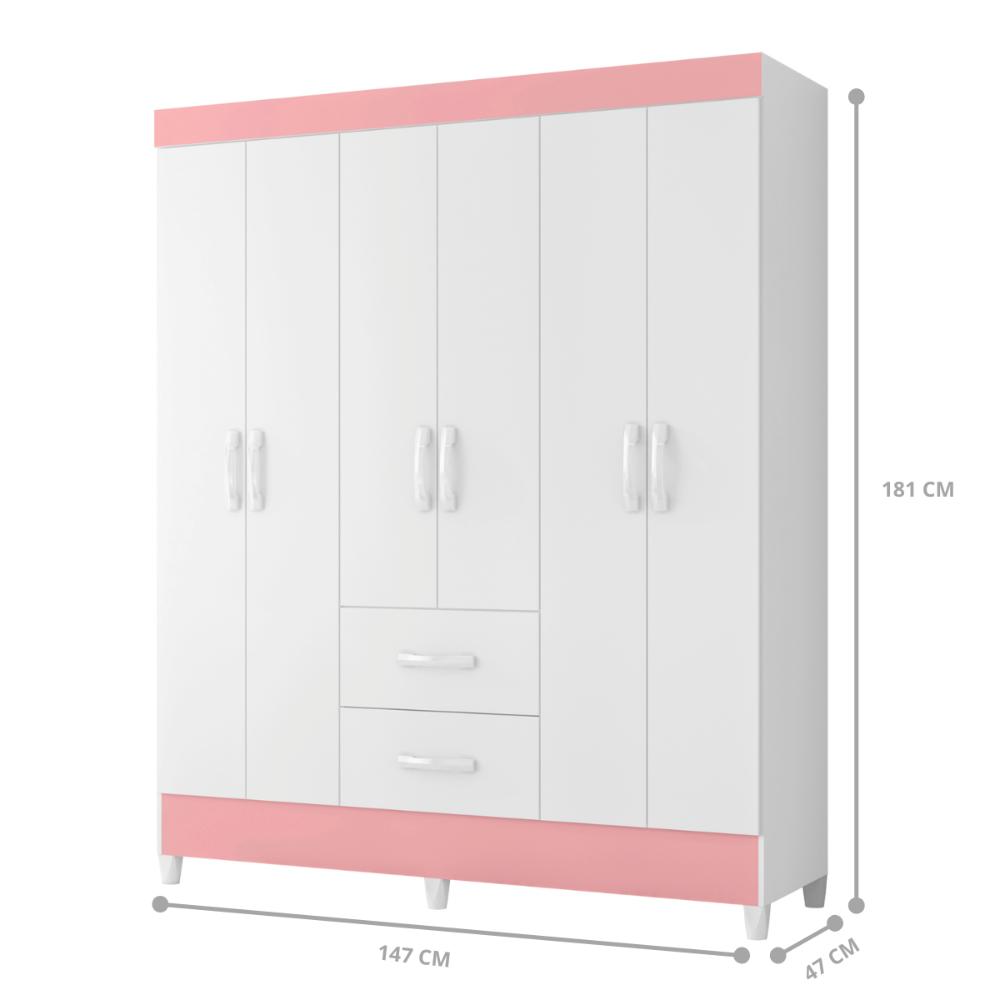 Guarda Roupa 6 Portas Cancun Branco Rosa