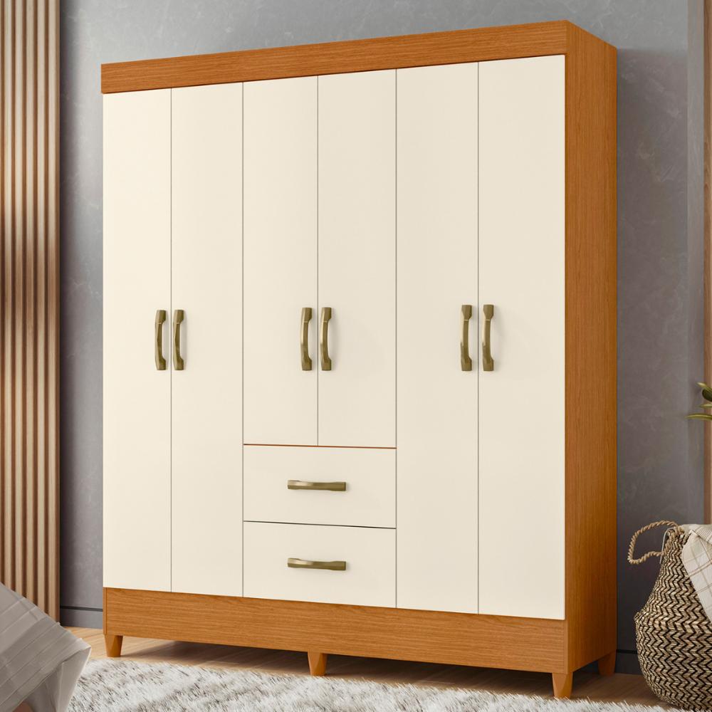 Guarda Roupa 6 Portas Cancun Cinamomo Off White