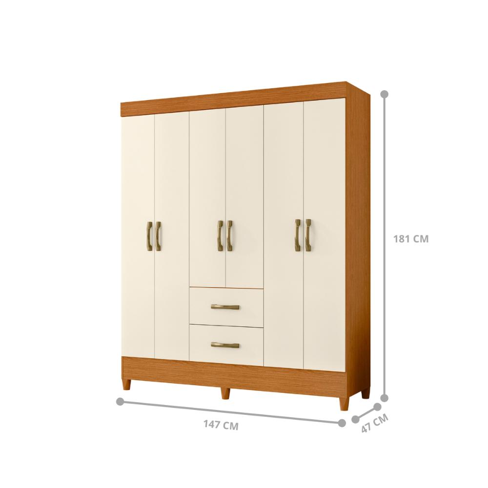 Guarda Roupa 6 Portas Cancun Cinamomo Off White