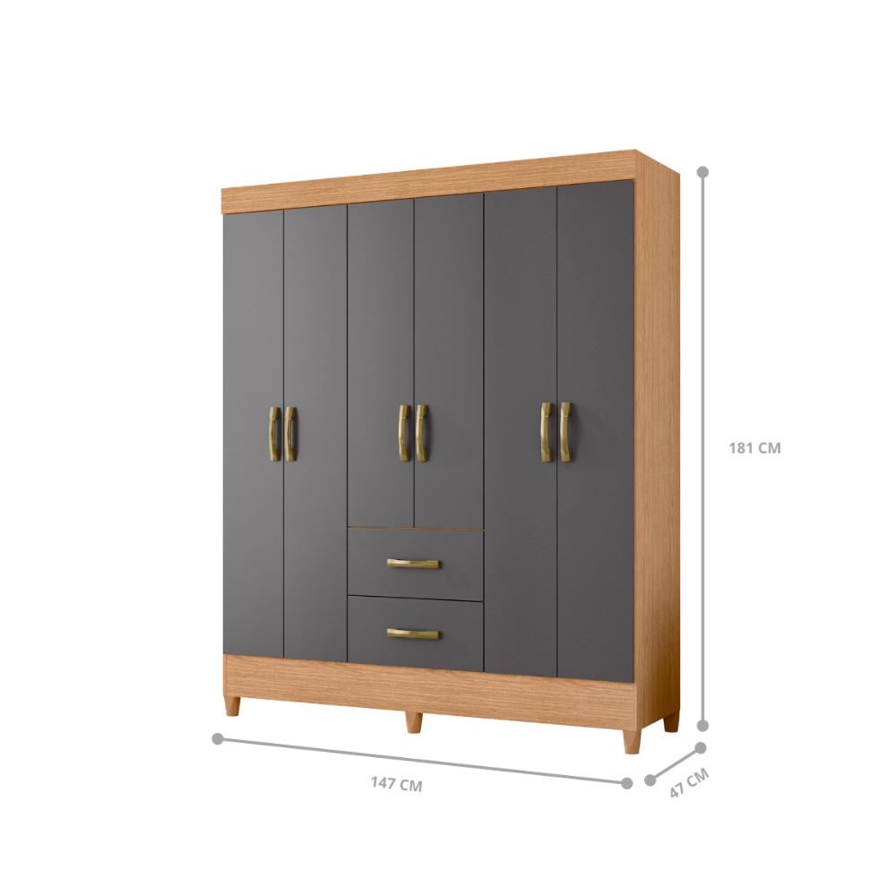 Guarda Roupa 6 Portas Cancun Freijó Titanium