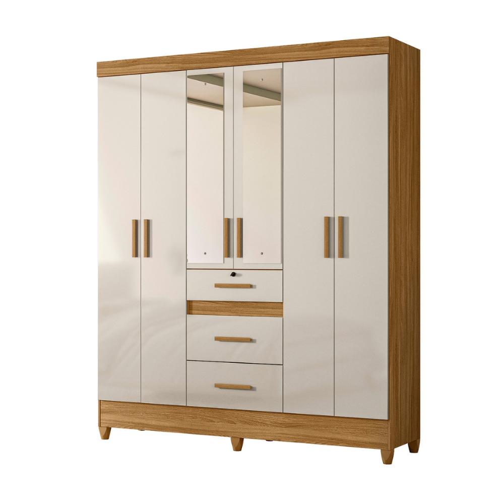 Guarda Roupa 6 Portas Com Espelho Canyon Freijo Off White