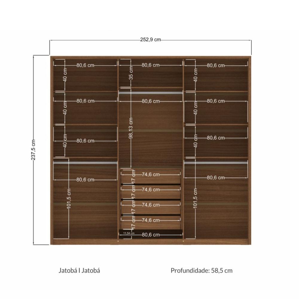 Guarda Roupa 6 Portas Espelho Israel Jatoba 