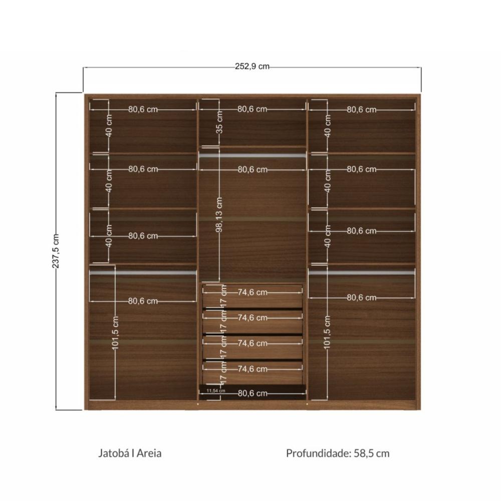 Guarda Roupa 6 Portas Espelho Israel Jatoba Areia