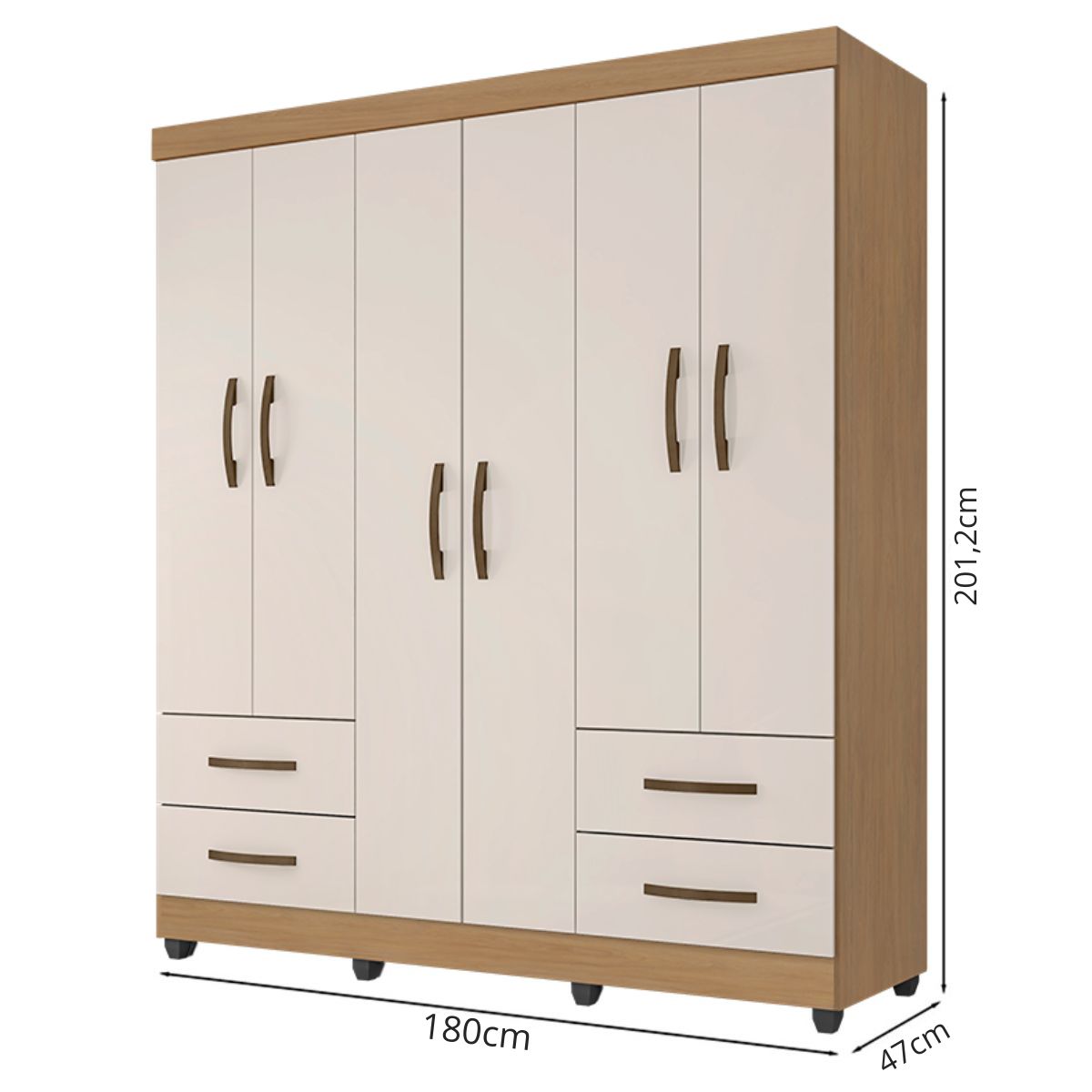 Guarda Roupa Casal 6 Portas Fernandópolis Nature Off White
