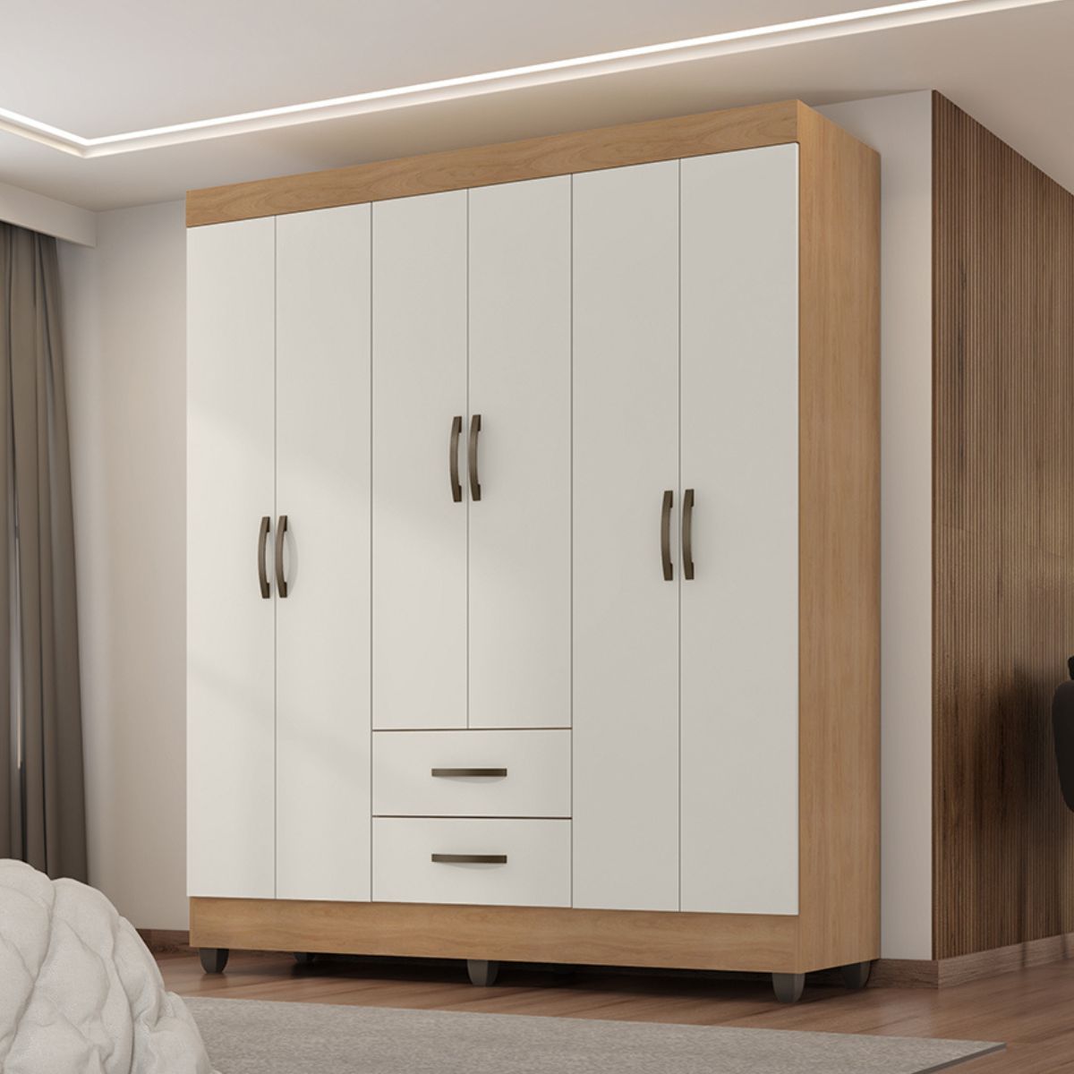 Guarda Roupa Casal com 6 Portas Guararapes Nature Off White