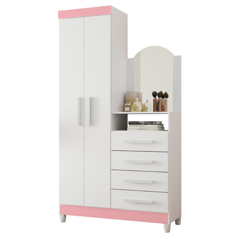 Guarda Roupa Comoda Com Espelho Georgia Rosa