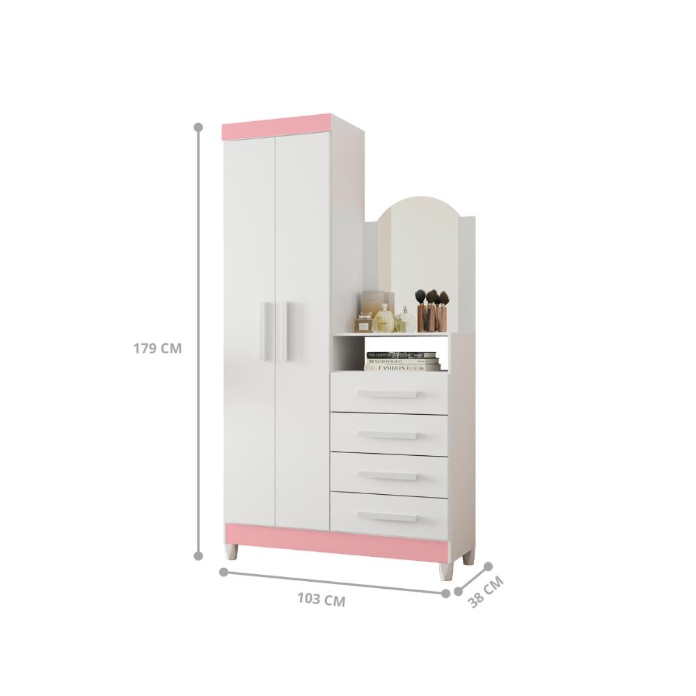 Guarda Roupa Comoda Com Espelho Georgia Rosa
