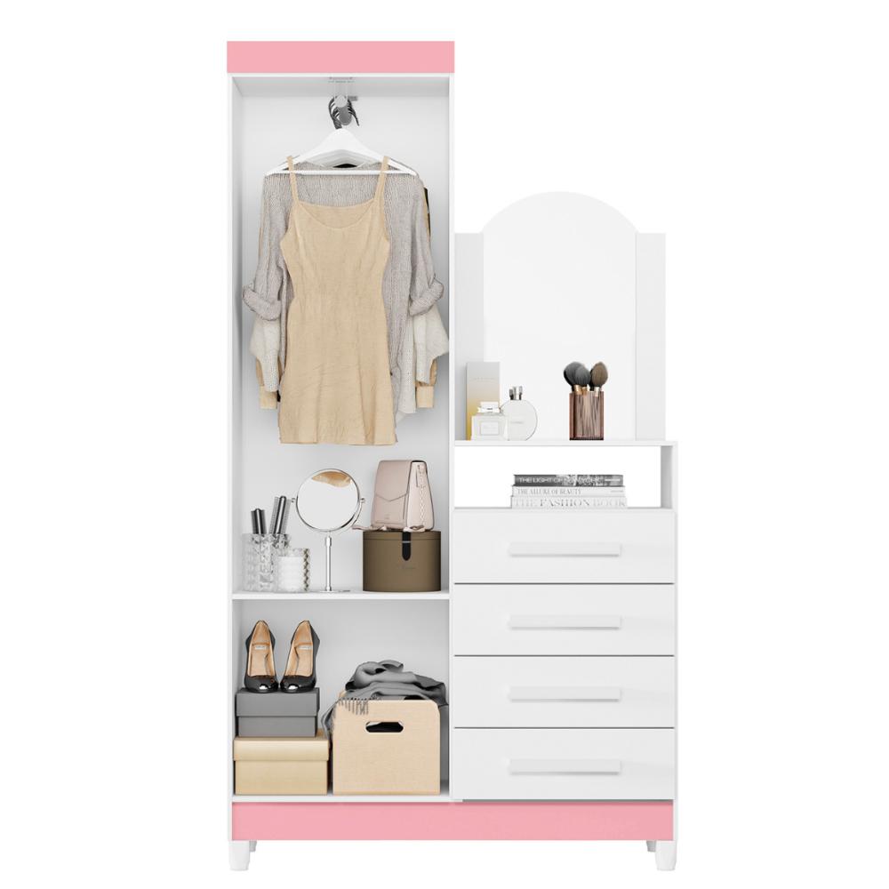 Guarda Roupa Comoda Com Espelho Georgia Rosa