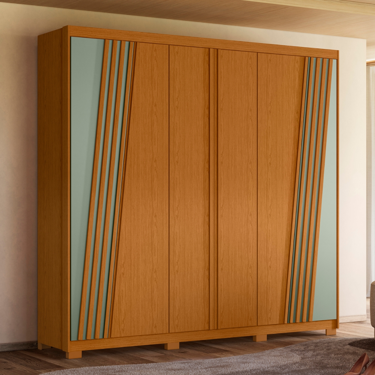 Guarda Roupa Ripado 6 Portas Candoí Cinamomo Sálvia