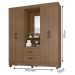 Guarda Roupa Solteiro 4 Portas Carvalho Oak com Espelho   