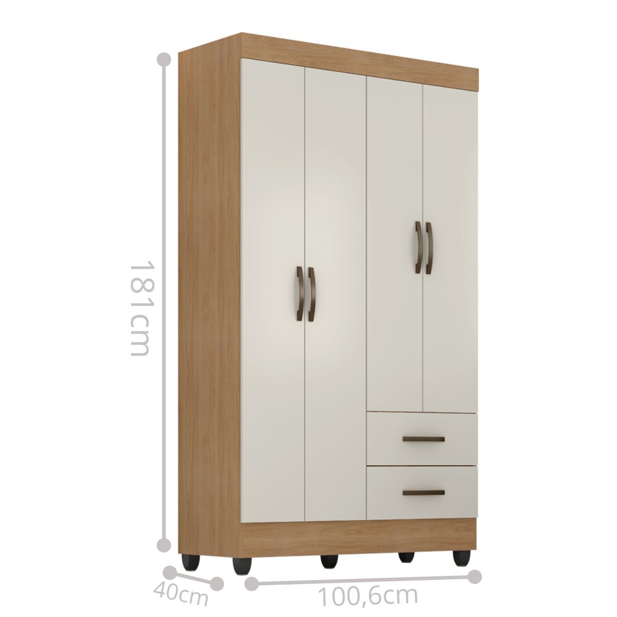 Guarda Roupa Solteiro 4 Portas Sandovalina Naturre Off White