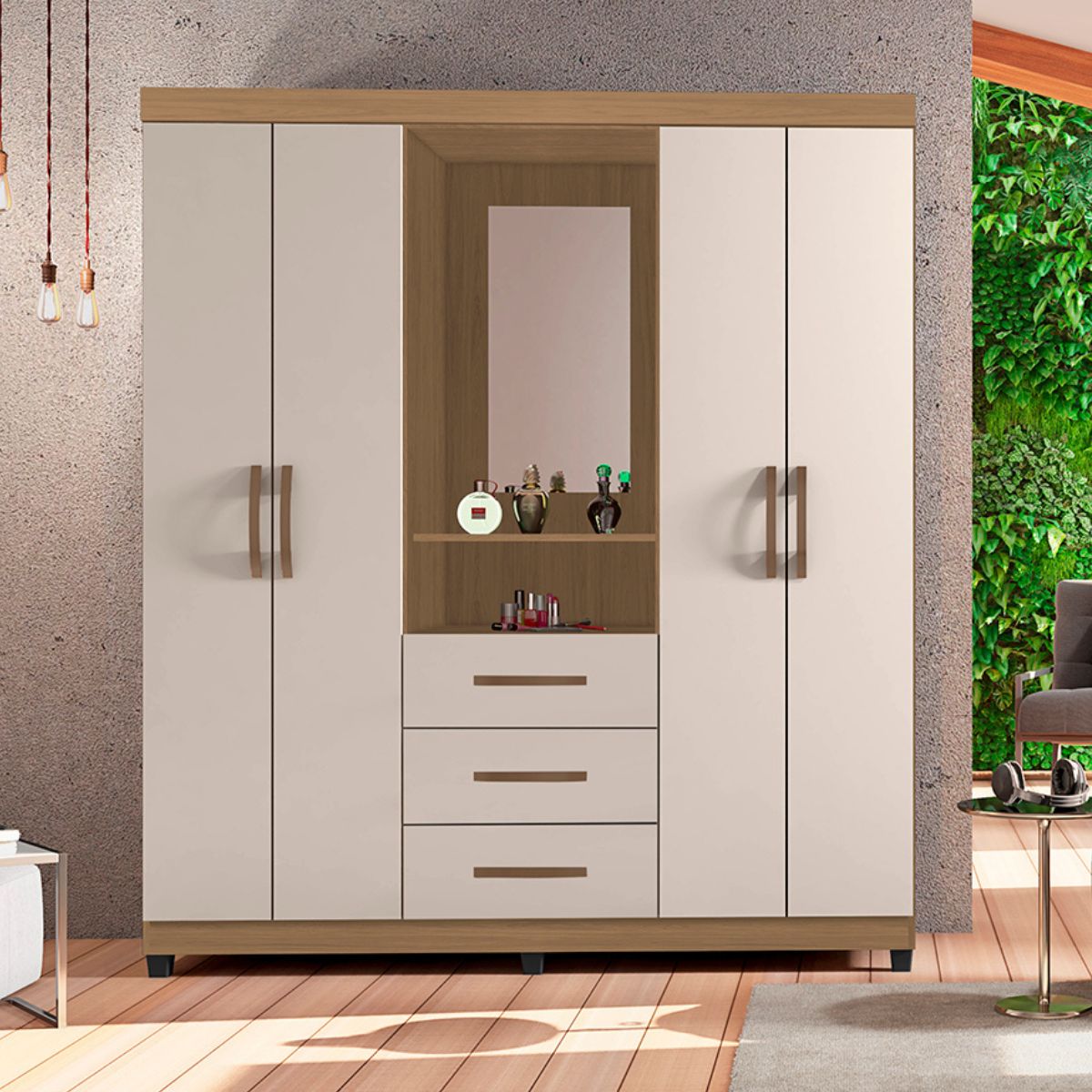 Guarda Roupa Solteiro Espelho Capela Campos Nature Off White  