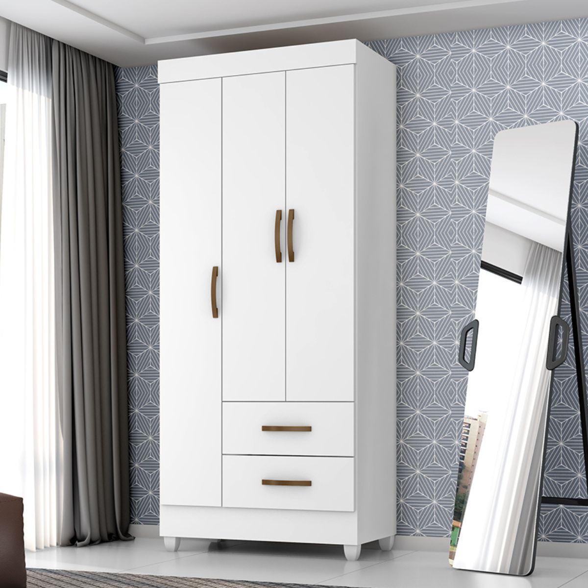 Guarda Roupa Solteiro com 3 Portas Vidigal Branco  