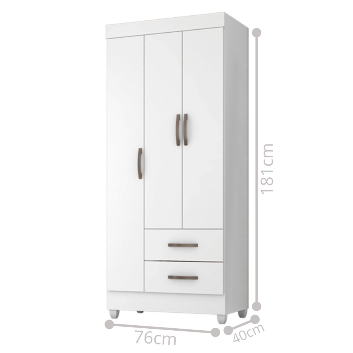 Guarda Roupa Solteiro com 3 Portas Vidigal Branco  