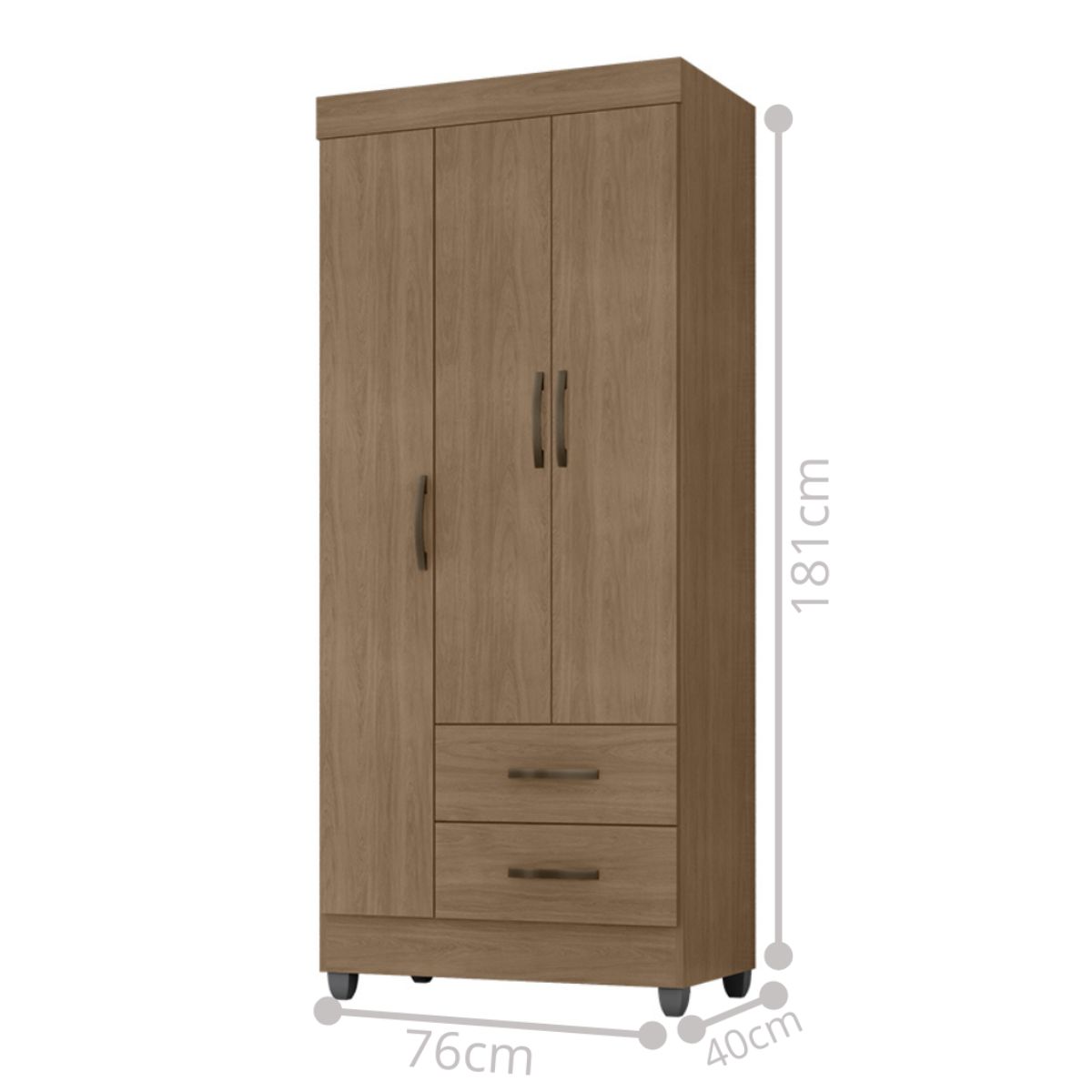 Guarda Roupa Solteiro com 3 Portas Vidigal Carvalho Oak