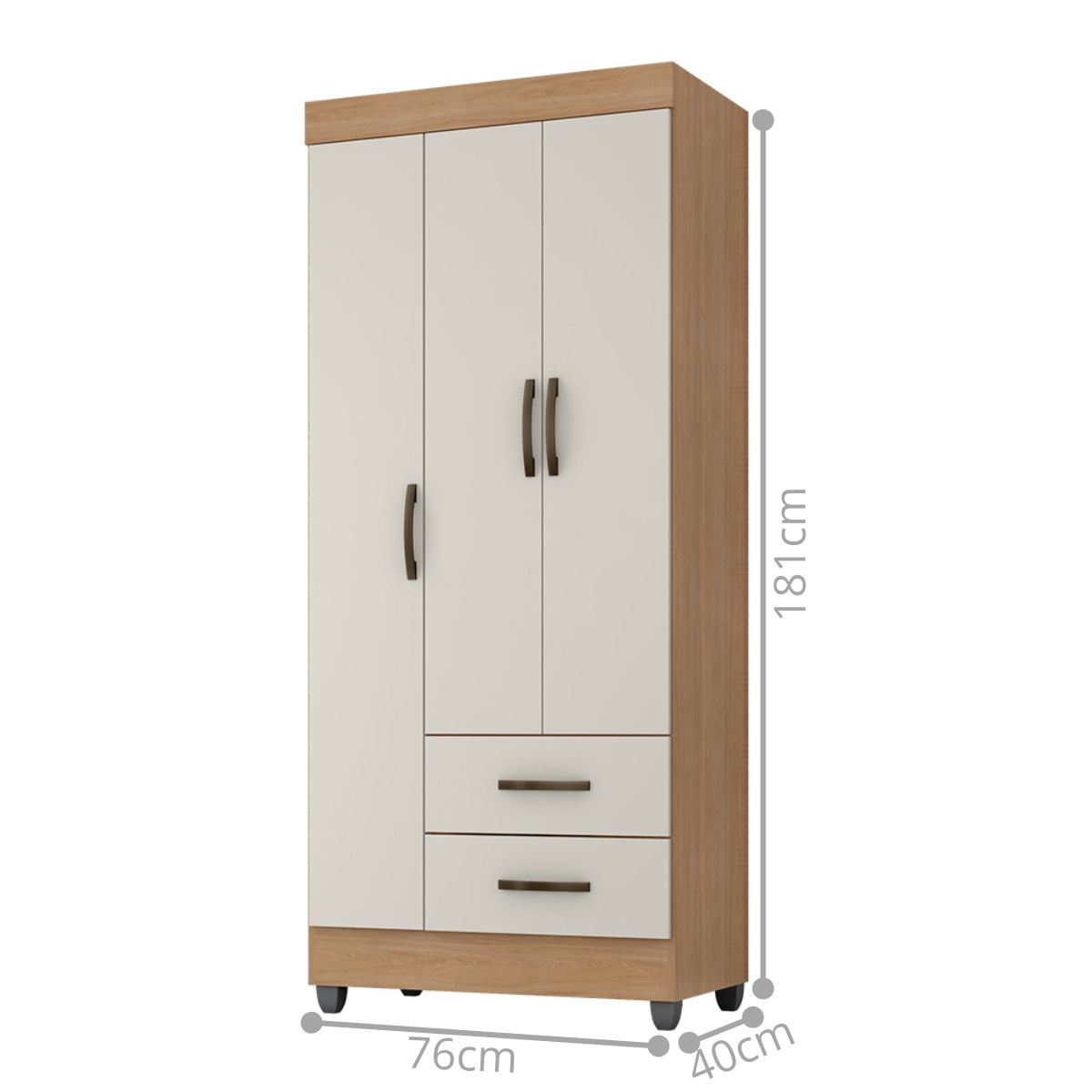 Guarda Roupa Solteiro com 3 Portas Vidigal Nature Off White  