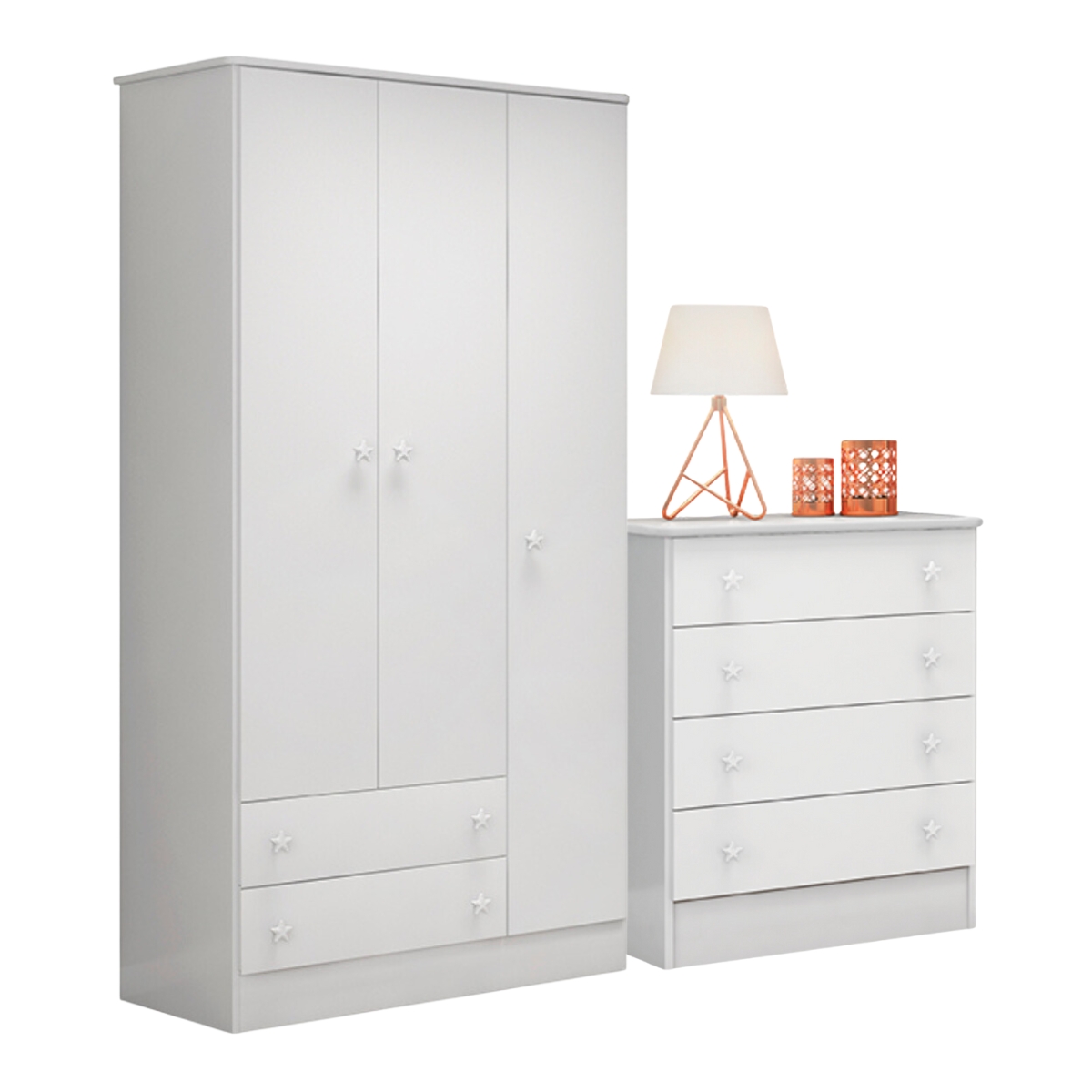 Guarda Roupa com 3 Portas e Cômoda Hamilton Branco Branco