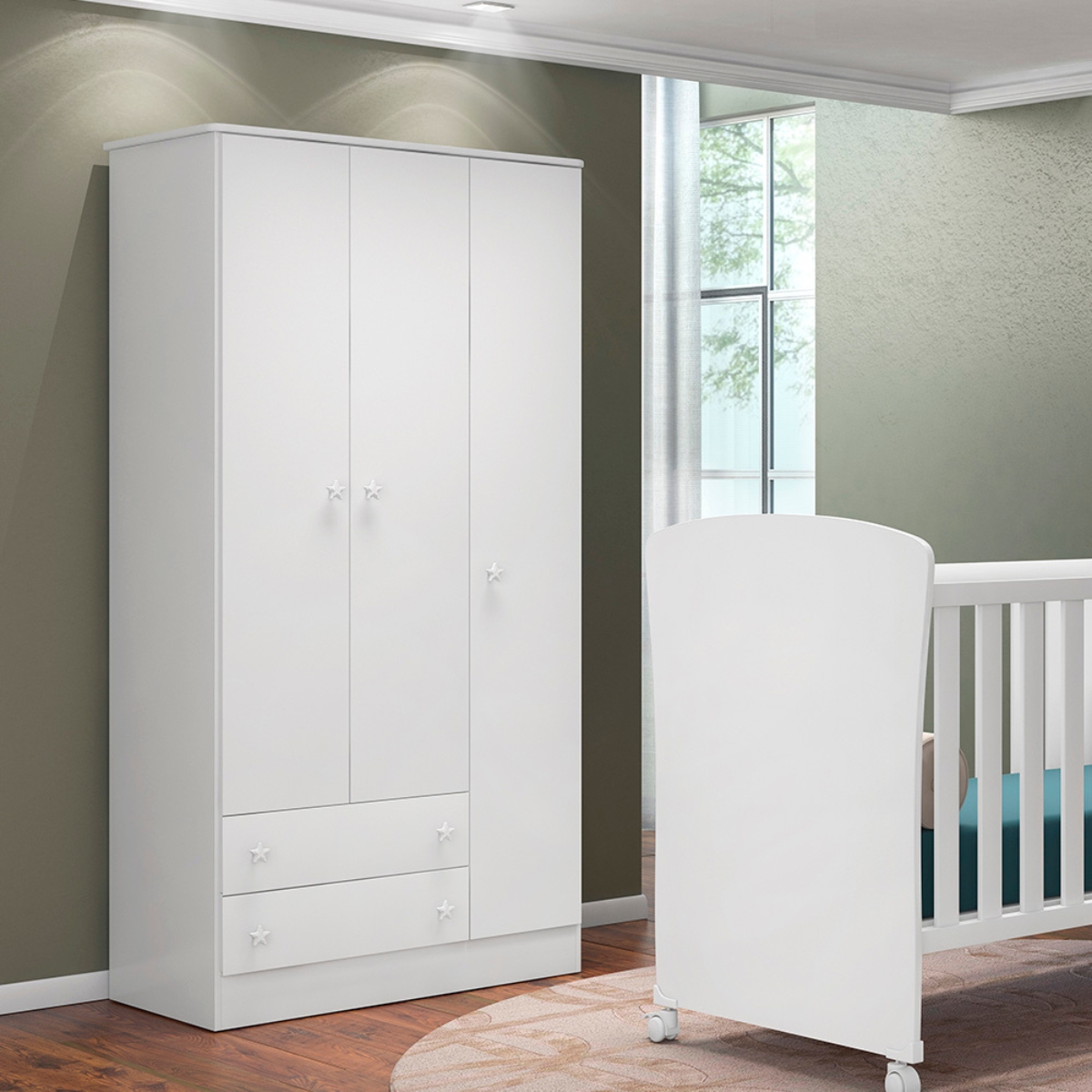 Guarda Roupa com 3 Portas e Cômoda Hamilton Branco Branco