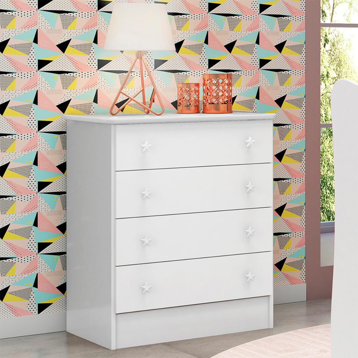 Guarda Roupa com 3 Portas e Cômoda Hamilton Branco Branco