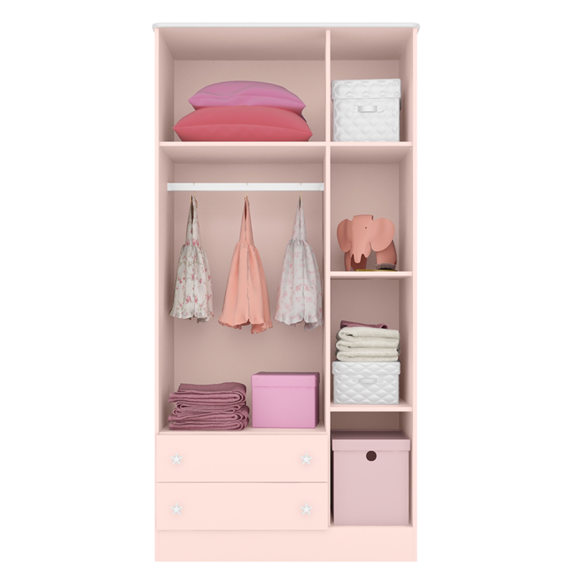 Guarda Roupa com 3 Portas e Cômoda Hamilton Rosa Acetinado