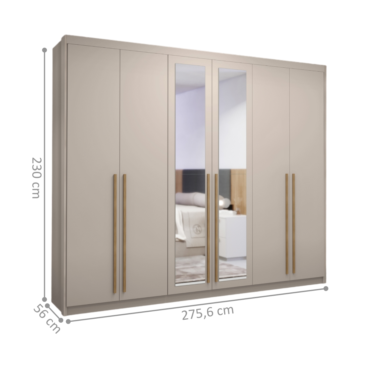 Guarda Roupa com 6 Portas com Espelhos Múrcia Fendi