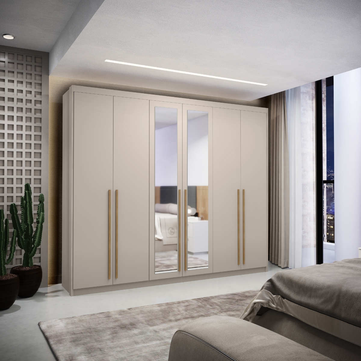 Guarda Roupa com 6 Portas com Espelhos Múrcia Fendi